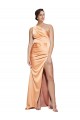 One Shoulder Long Stretch Satin Light Copper Sleeveless Formal Evening Gown / Prom Dress / Bridesmaid Dress Victoria