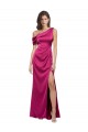 One Shoulder Long Stretch Satin Fuchsia Sleeveless Bridesmaid Dress / Evening Dress Victoria