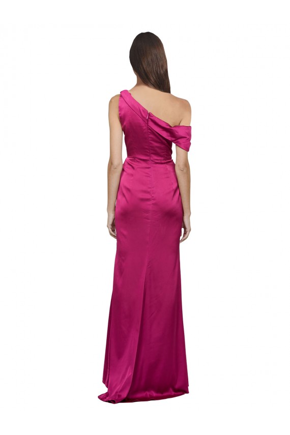 One Shoulder Long Stretch Satin Fuchsia Sleeveless Bridesmaid Dress / Evening Dress Victoria