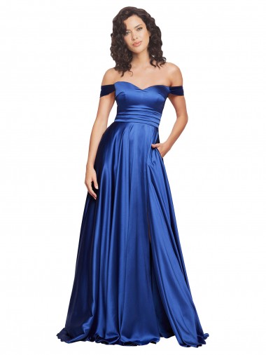 Sweetheart Sweep Train Stretch Satin Royal Blue Sleeveless Formal Evening Gown / Prom Dress / Bridesmaid Dress Victoria