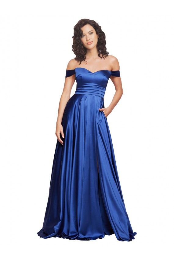 Sweetheart Sweep Train Stretch Satin Royal Blue Sleeveless Formal Evening Gown / Prom Dress / Bridesmaid Dress Victoria