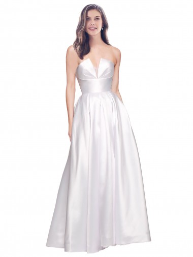 Strapless Long Stretch Satin White Sleeveless Formal Evening Gown / Prom Dress / Bridesmaid Dress Victoria