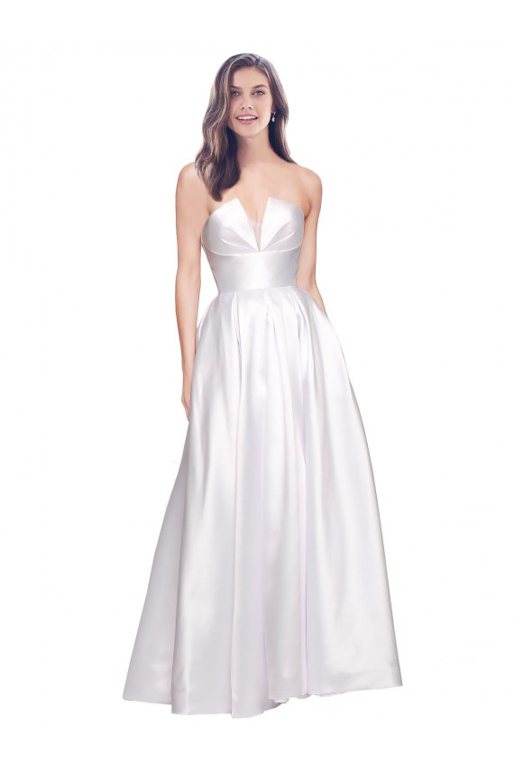 Strapless Long Stretch Satin White Sleeveless Formal Evening Gown / Prom Dress / Bridesmaid Dress Victoria