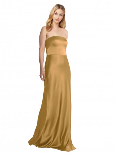 Strapless Long Stretch Satin Gold Sleeveless Formal Evening Gown / Prom Dress / Bridesmaid Dress Victoria