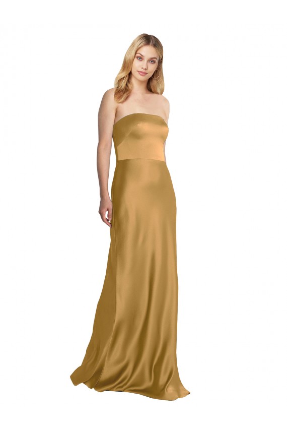 Strapless Long Stretch Satin Gold Sleeveless Formal Evening Gown / Prom Dress / Bridesmaid Dress Victoria