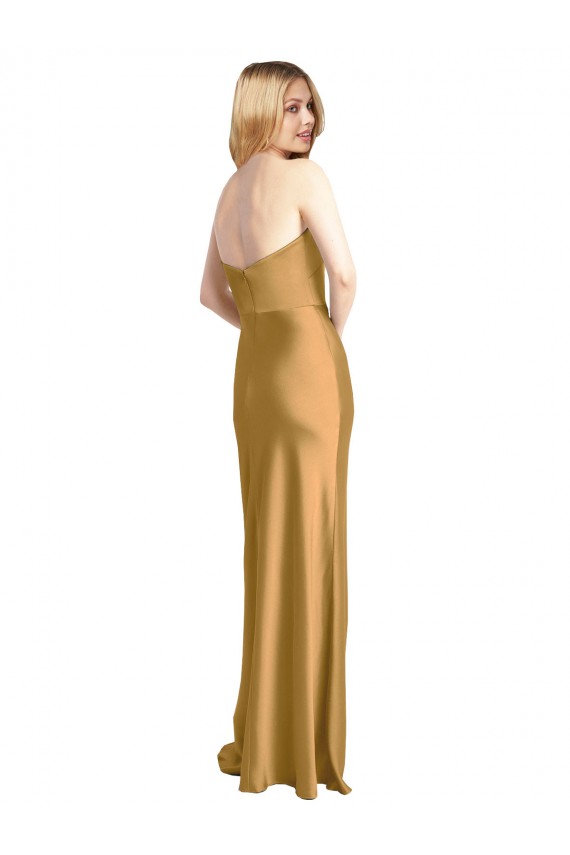 Strapless Long Stretch Satin Gold Sleeveless Formal Evening Gown / Prom Dress / Bridesmaid Dress Victoria