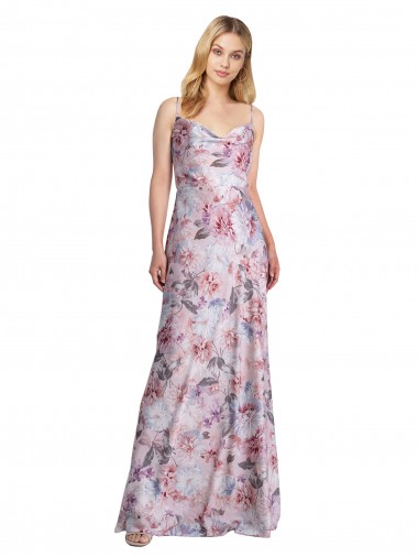 Cowl Neck Long Stretch Satin & Floral Sleeveless Formal Evening Gown / Bridesmaid Dress Victoria