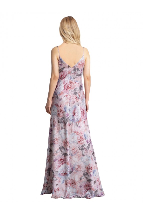 Cowl Neck Long Stretch Satin & Floral Sleeveless Formal Evening Gown / Bridesmaid Dress Victoria
