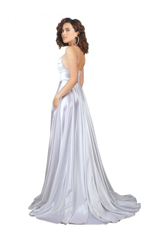 Spaghetti Straps Long Stretch Satin White Sleeveless Beach Wedding Dress Victoria