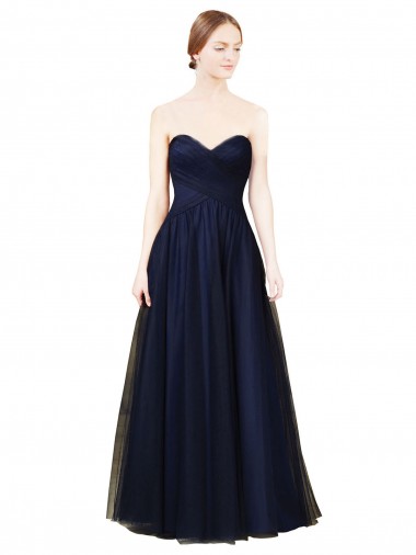 Strapless Long Tulle Dark Navy Sleeveless Bridesmaid Dress / Evening Dress Victoria