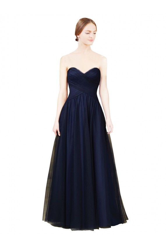 Strapless Long Tulle Dark Navy Sleeveless Bridesmaid Dress / Evening Dress Victoria