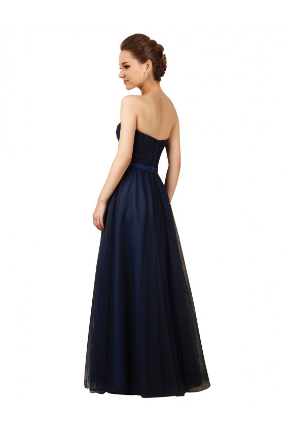 Strapless Long Tulle Dark Navy Sleeveless Bridesmaid Gown Victoria
