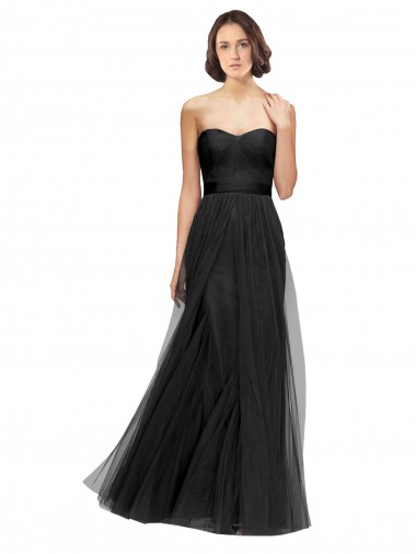 Sweetheart Long Tulle Black Sleeveless Bridesmaid Gown Victoria