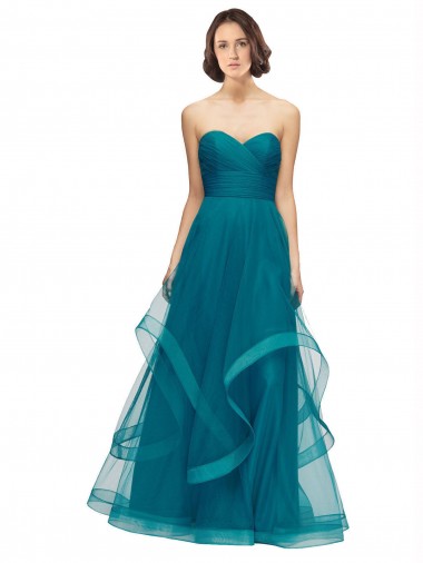 Strapless Long Tulle Turquoise Sleeveless Bridesmaid Dress Victoria