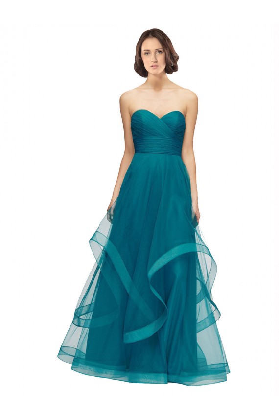 Strapless Long Tulle Turquoise Sleeveless Bridesmaid Dress Victoria