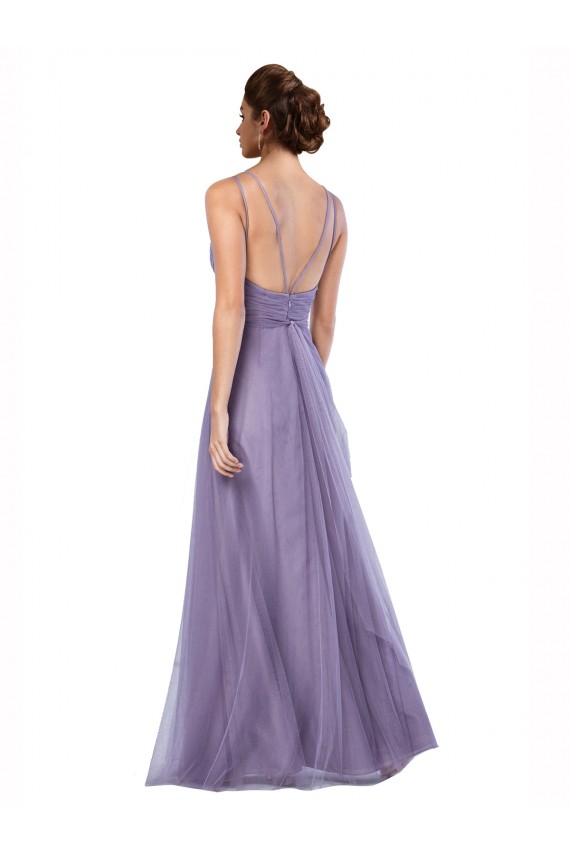 Spaghetti Straps Long Tulle Watermelon Sleeveless Bridesmaid Dress Victoria