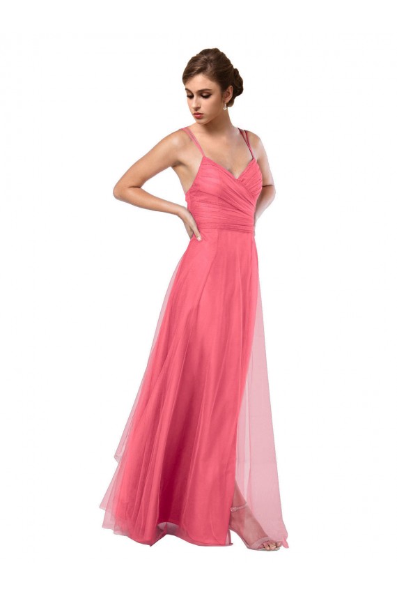 Spaghetti Straps Long Tulle Watermelon Sleeveless Bridesmaid Dress Victoria
