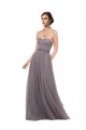 Spaghetti Straps Long Tulle Pewter Sleeveless Bridesmaid Dress Victoria