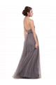Spaghetti Straps Long Tulle Pewter Sleeveless Bridesmaid Dress Victoria