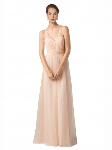 Sweetheart Long Tulle Nude Sleeveless Bridesmaid Dress / Evening Dress Victoria