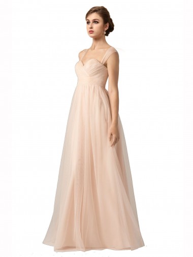 Sweetheart Long Tulle Nude Sleeveless Bridesmaid Evening Gowns Victoria