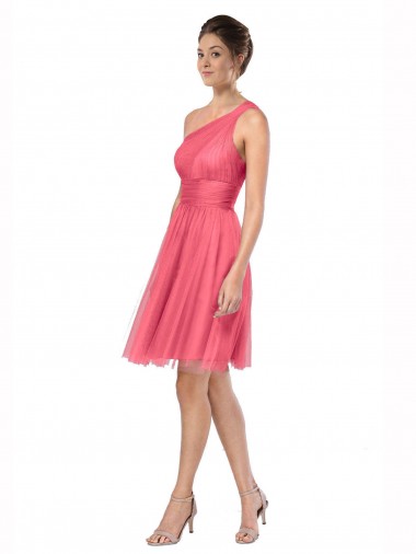 One Shoulder Long Tulle Watermelon Sleeveless Bridesmaid Dress Victoria