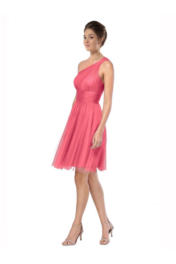 One Shoulder Long Tulle Watermelon Sleeveless Bridesmaid Dress Victoria