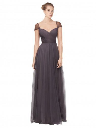 Sweetheart Long Tulle Pewter Cap Sleeves Bridesmaid Dress Victoria