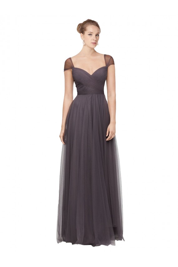 Sweetheart Long Tulle Pewter Cap Sleeves Bridesmaid Dress Victoria