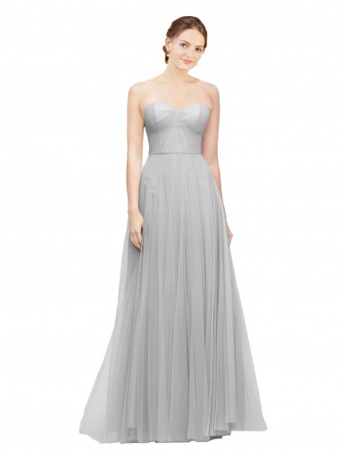 Sweetheart Long Tulle Silver Sleeveless Bridesmaid Dress Victoria
