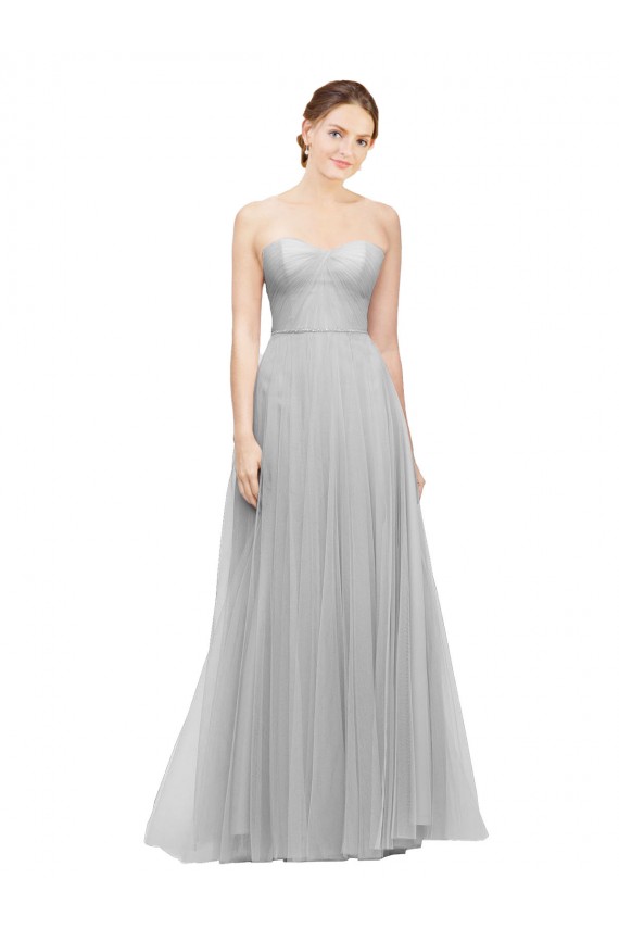 Sweetheart Long Tulle Silver Sleeveless Bridesmaid Dress Victoria