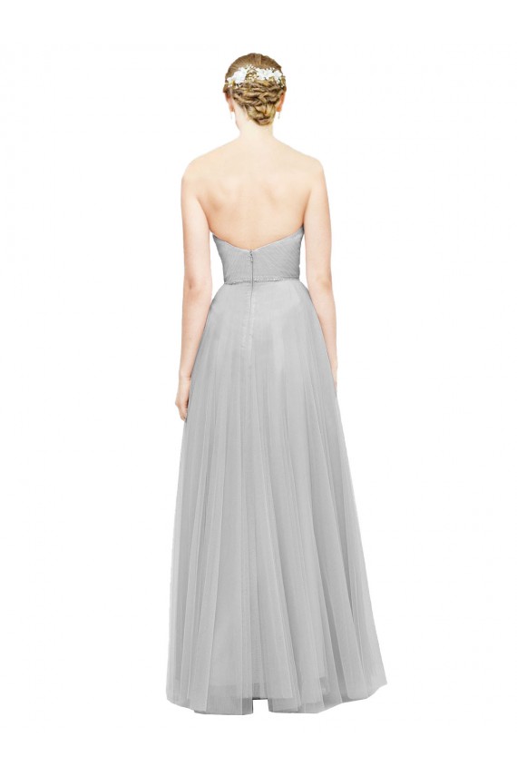 Sweetheart Long Tulle Silver Sleeveless Bridesmaid Dress Victoria