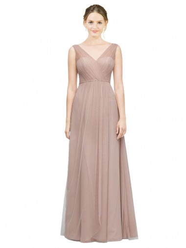 V-Neck Long Tulle Blush Sleeveless Bridesmaid Dress Victoria