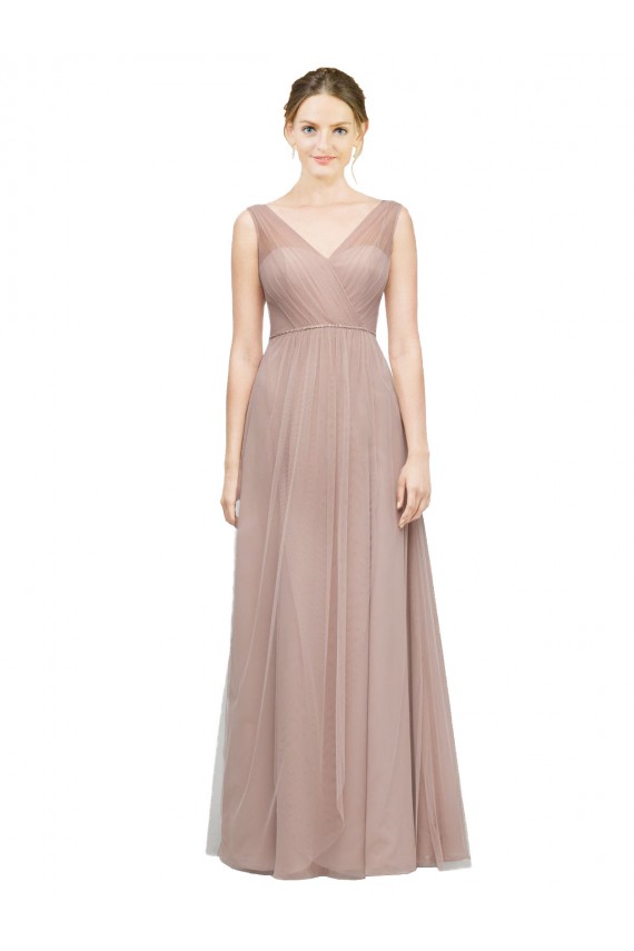 V-Neck Long Tulle Blush Sleeveless Bridesmaid Dress Victoria