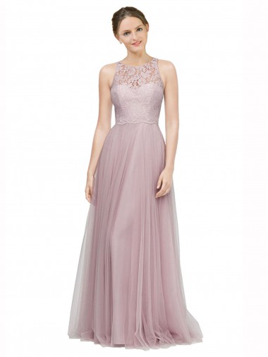 Sweetheart Long Tulle & Lace Light Lilac Sleeveless Bridesmaid Dress Victoria