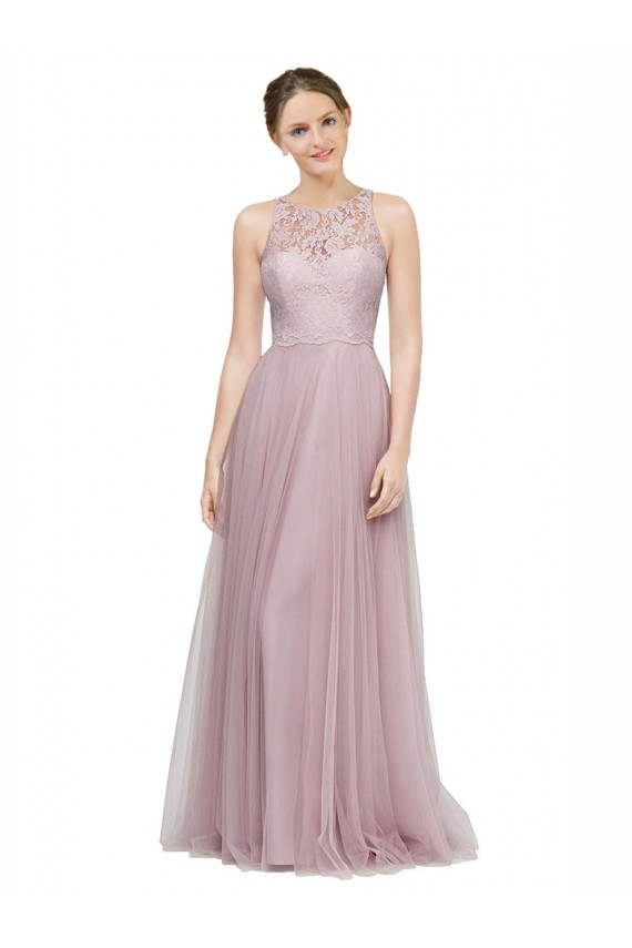 Sweetheart Long Tulle & Lace Light Lilac Sleeveless Bridesmaid Dress Victoria