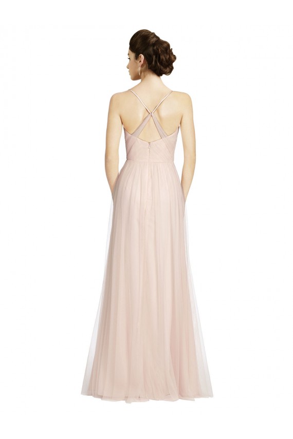 Spaghetti Straps Long Tulle Pink Sleeveless Bridesmaid Dress Victoria