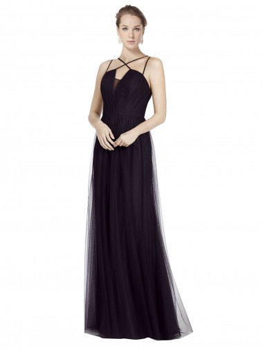 High Neck Long Tulle Black Sleeveless Bridesmaid Gown Victoria