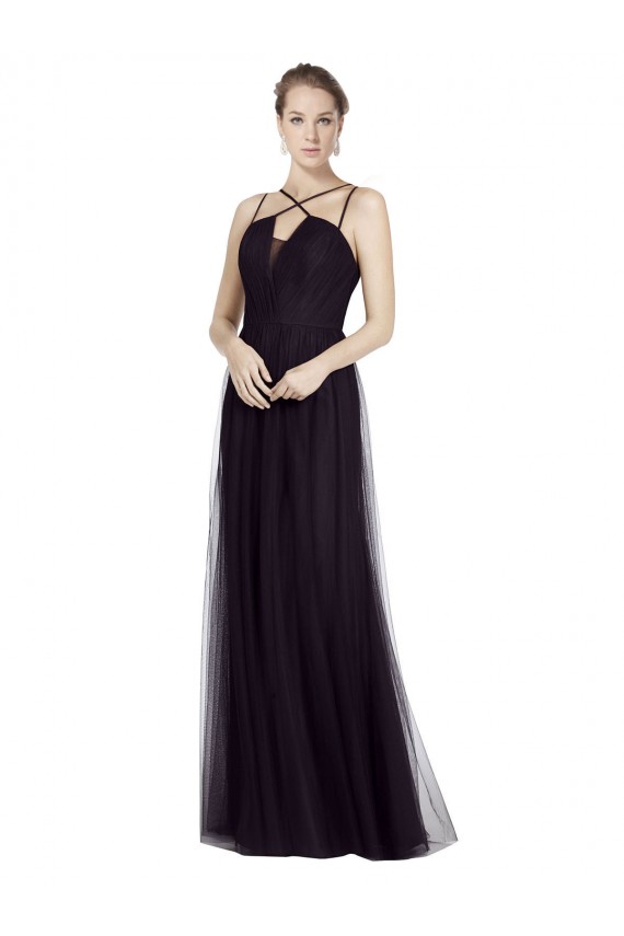 High Neck Long Tulle Black Sleeveless Bridesmaid Gown Victoria
