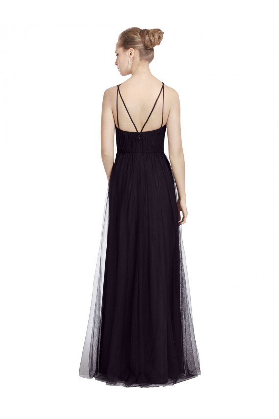 High Neck Long Tulle Black Sleeveless Bridesmaid Gown Victoria