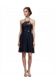 Halter Neck Knee Length Tulle Black Sleeveless Bridesmaid Gown Victoria