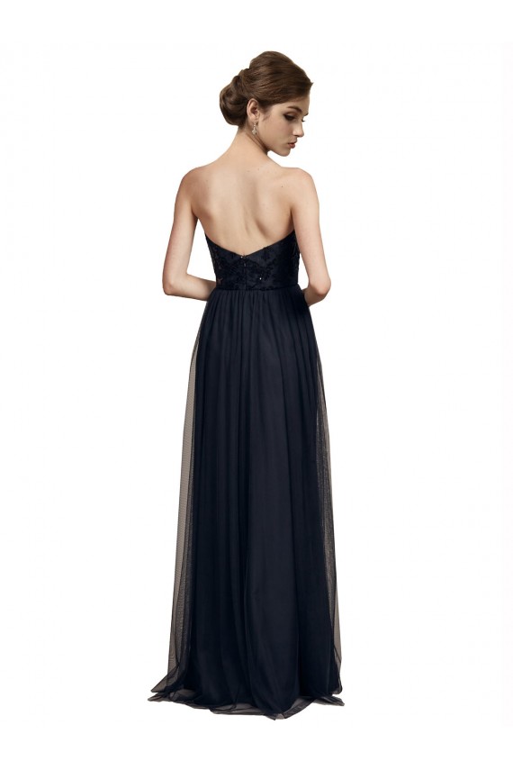 Strapless Long Tulle Black Sleeveless Bridesmaid Gown Victoria
