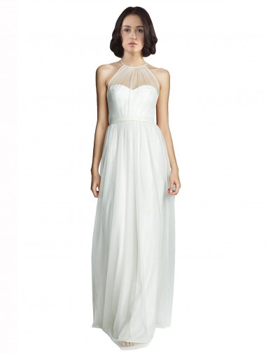 High Neck Long Tulle White Sleeveless Bridesmaid Dress Victoria