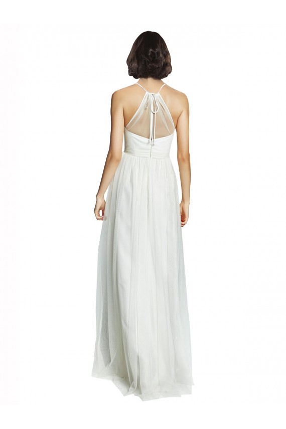 High Neck Long Tulle White Sleeveless Bridesmaid Dress Victoria