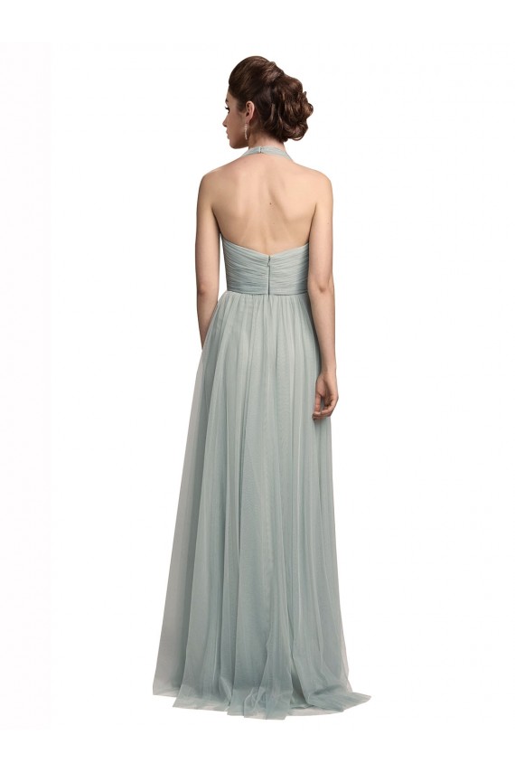 Halter Neck Long Tulle Sleeveless Bridal Party Dress / Evening Dress Victoria