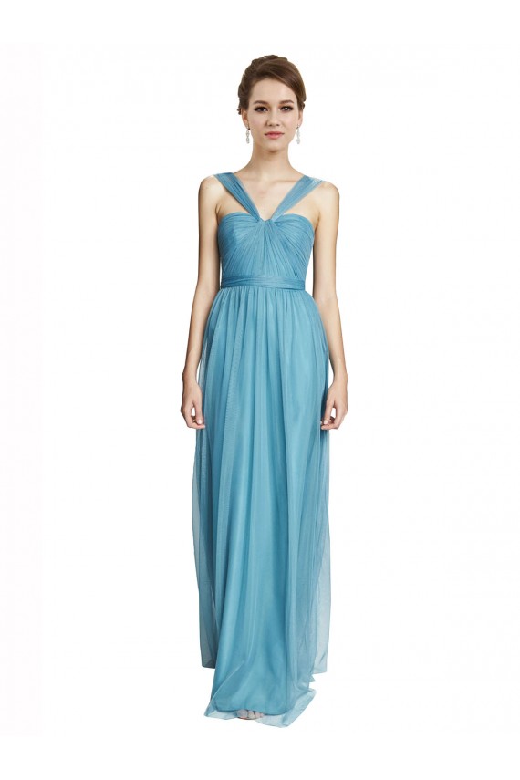 V-Neck Long Tulle Sky Blue Sleeveless Bridesmaid Dress Victoria