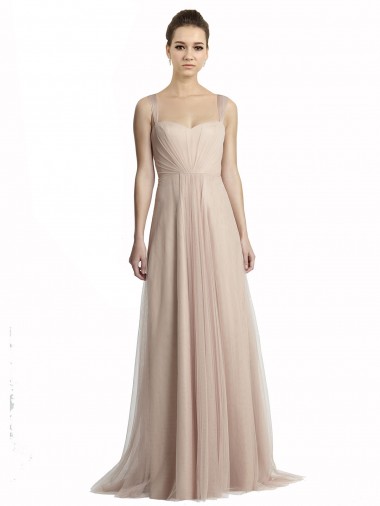 Square Neck Long Tulle Nude Sleeveless Bridesmaid Evening Dress Victoria