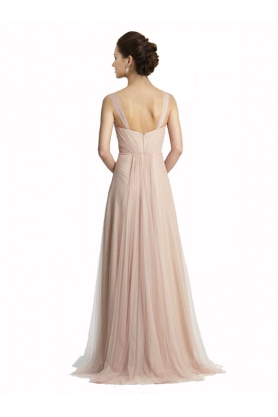Square Neck Long Tulle Nude Sleeveless Bridesmaid Evening Dress Victoria