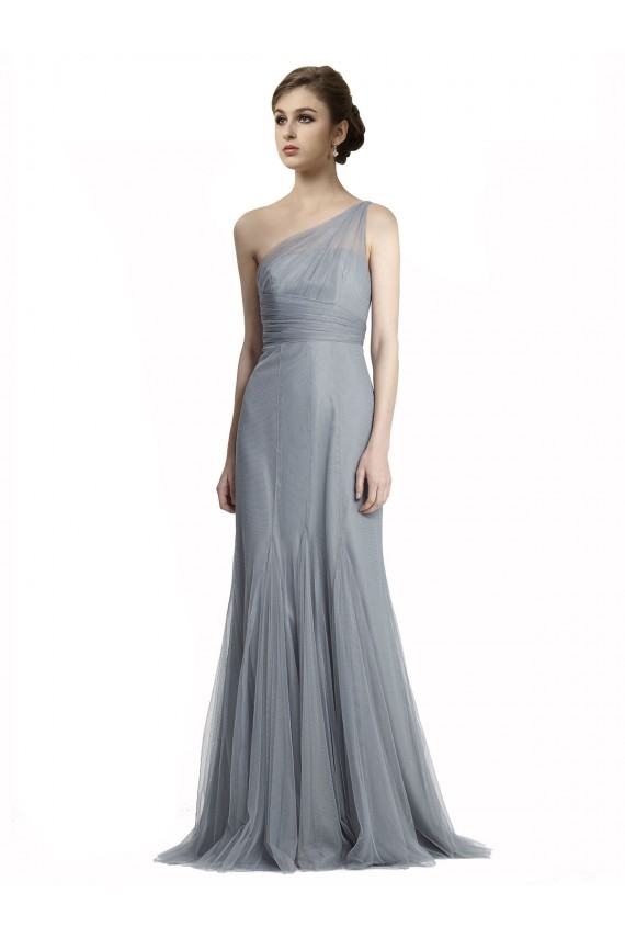 One Shoulder Long Tulle Slate Grey Sleeveless Bridesmaid Dress Victoria