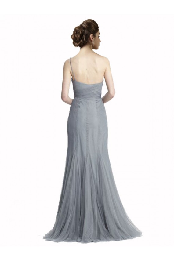 One Shoulder Long Tulle Slate Grey Sleeveless Bridesmaid Dress Victoria